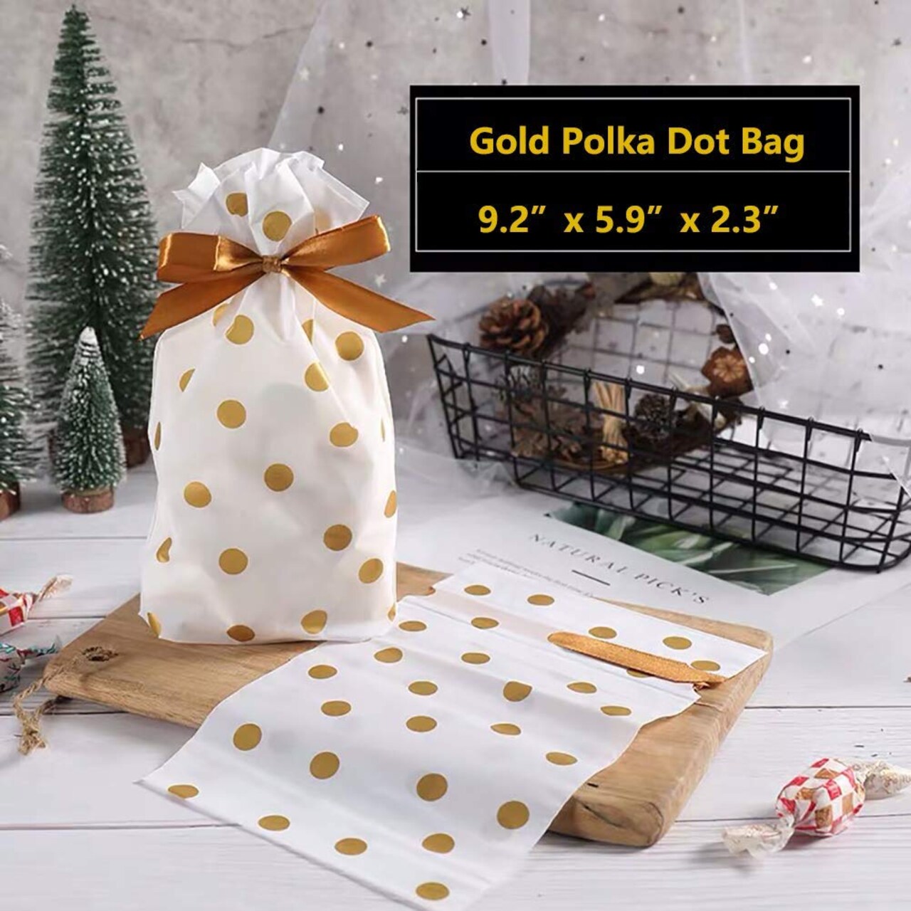 24 Pieces Treat Bags Party Favor Bags Gold Plastic Drawstring Candy Goodies Food Storage Bags Gift Wrapping Package